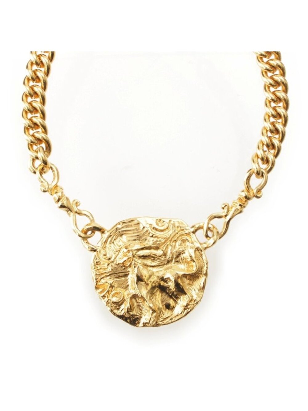 Saint Laurent Vintage Lion Medallion Animal Necklace Gold